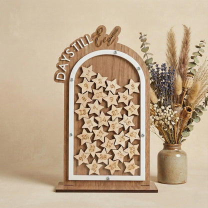 Arched Ramadan Dropbox Countdown Till Eid Jar | Freestanding | 30 Numbered Stars — Ramadan Wooden Gift | Woodwaley
