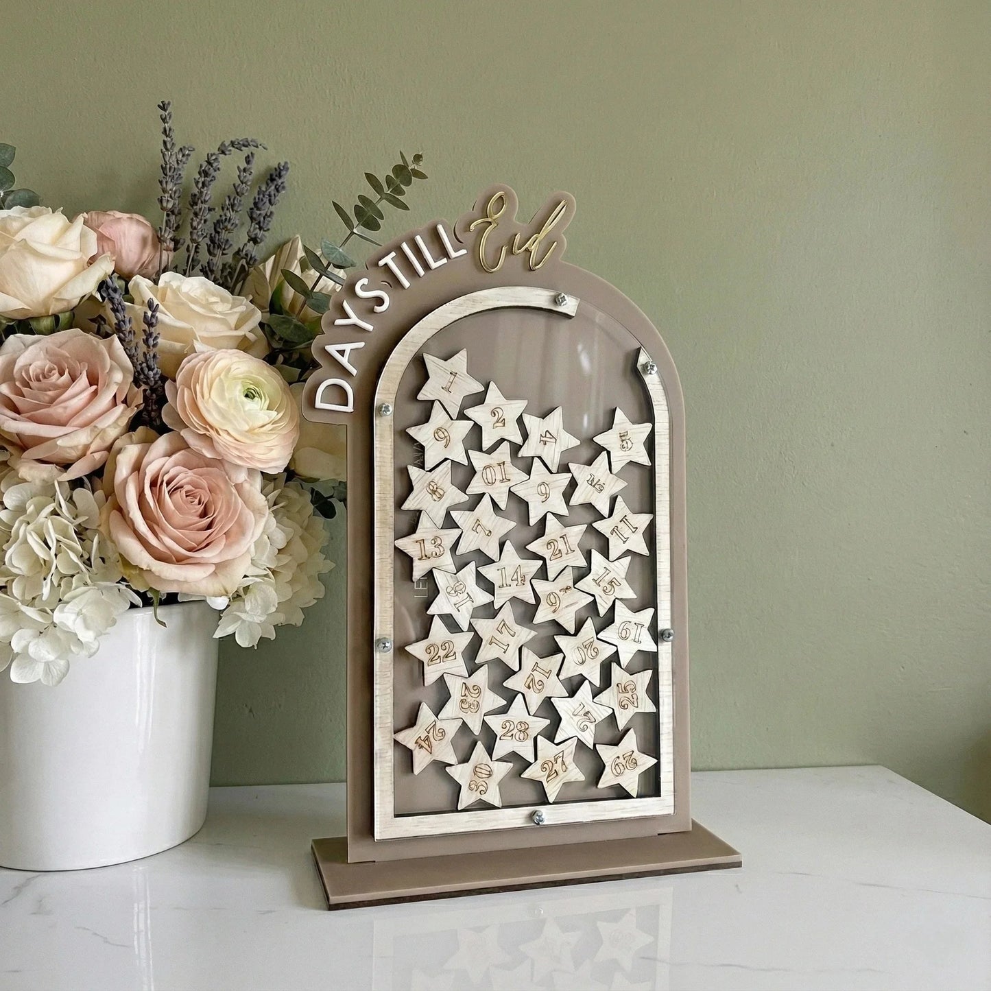 Arched Ramadan Dropbox Countdown Till Eid Jar | Freestanding | 30 Numbered Stars — Ramadan Wooden Gift | Woodwaley