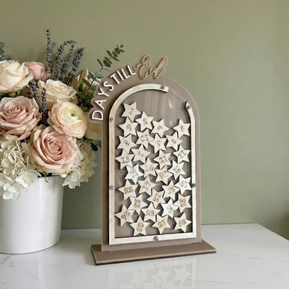 Arched Ramadan Dropbox Countdown Till Eid Jar | Freestanding | 30 Numbered Stars — Ramadan Wooden Gift | Woodwaley