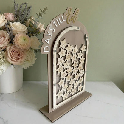 Arched Ramadan Dropbox Countdown Till Eid Jar | Freestanding | 30 Numbered Stars — Ramadan Wooden Gift | Woodwaley