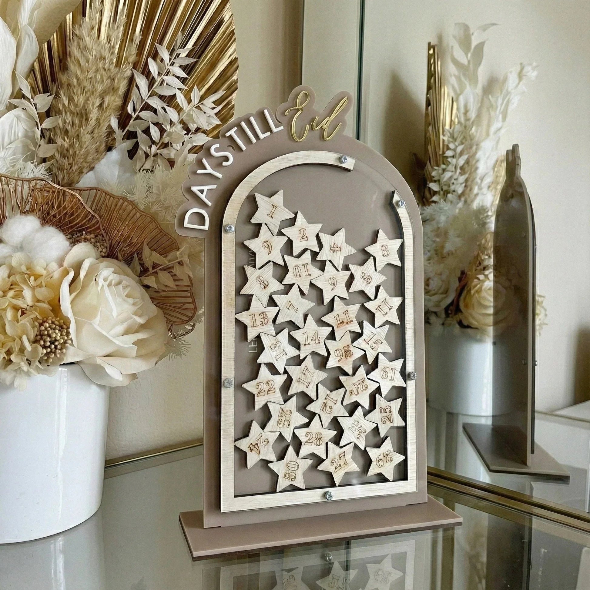 Arched Ramadan Dropbox Countdown Till Eid Jar | Freestanding | 30 Numbered Stars — Ramadan Wooden Gift | Woodwaley