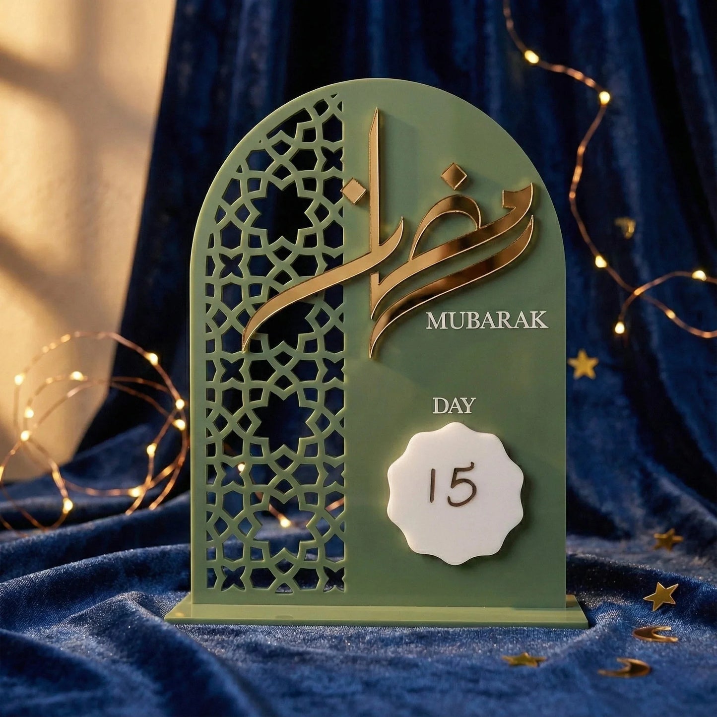 Acrylic Ramadan Countdown Sign – Ramadan Mubarak Table Decor | Islamic Home Decoration — Ramadan Wooden Gift | Woodwaley