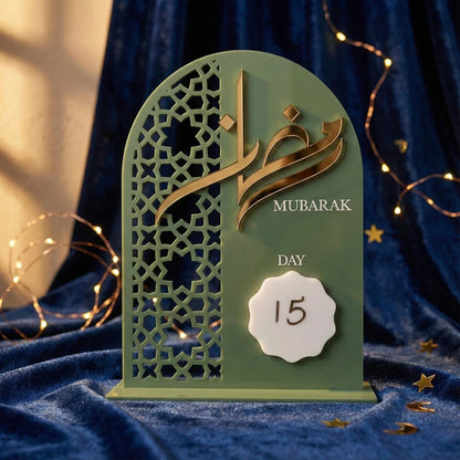 Acrylic Ramadan Countdown Sign – Ramadan Mubarak Table Decor | Islamic Home Decoration — Ramadan Wooden Gift | Woodwaley