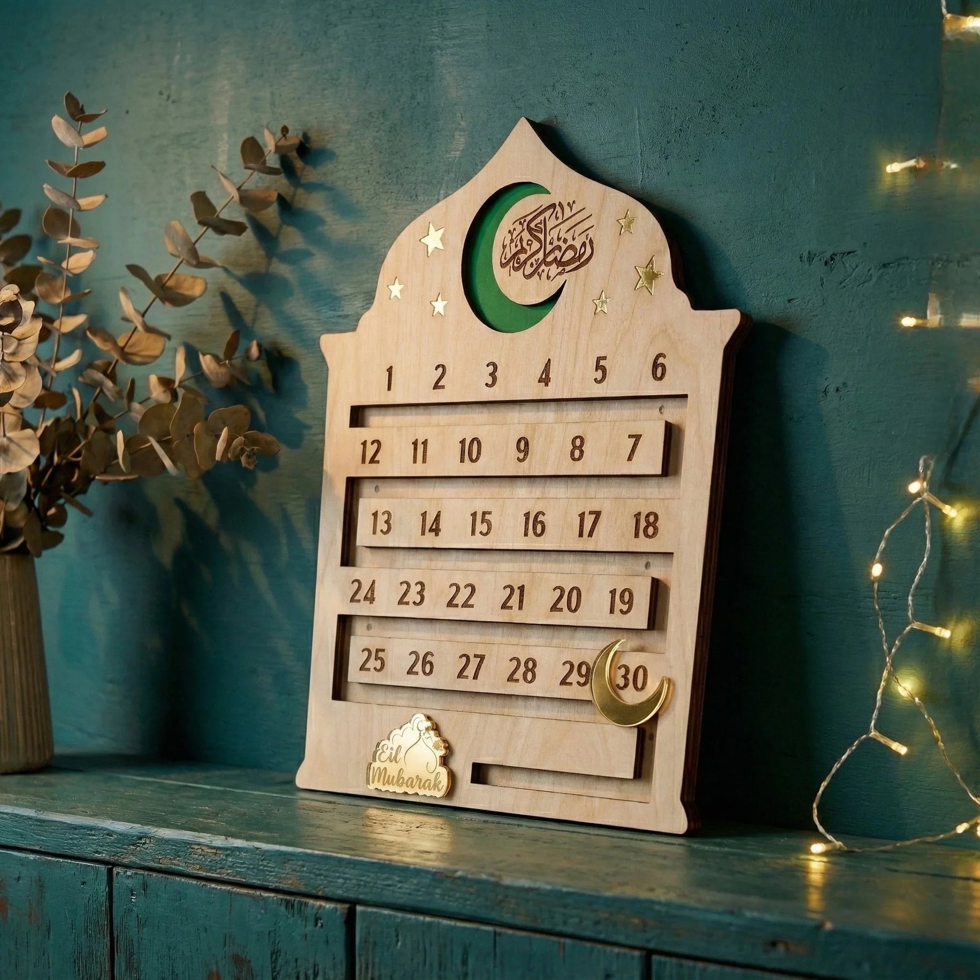 Ramadan Calendar – Reusable Wooden Ramadan Countdown Decor | Islamic Home Decoration — Ramadan Wooden Gift | Woodwaley