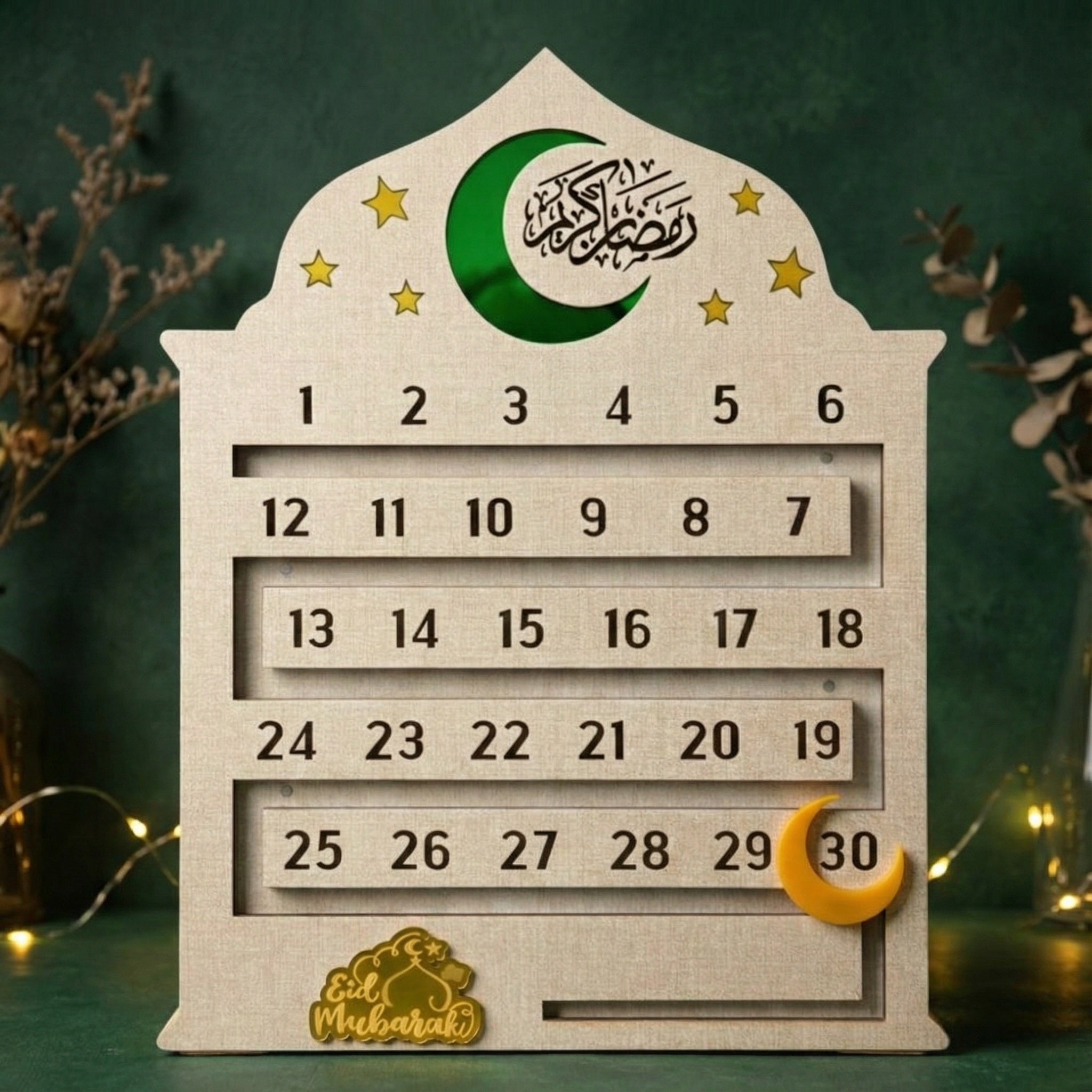 Ramadan Calendar – Reusable Wooden Ramadan Countdown Decor | Islamic Home Decoration