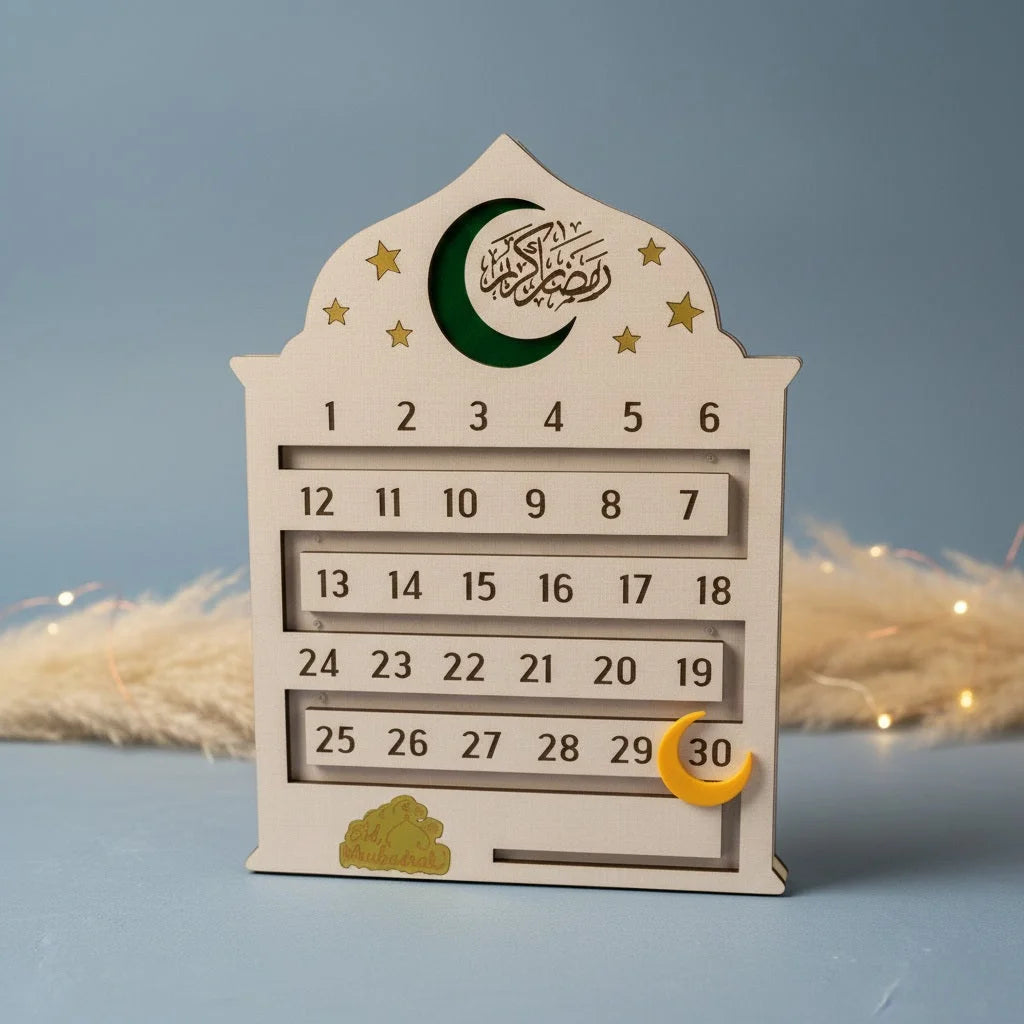 Ramadan Calendar – Reusable Wooden Ramadan Countdown Decor | Islamic Home Decoration — Ramadan Wooden Gift | Woodwaley
