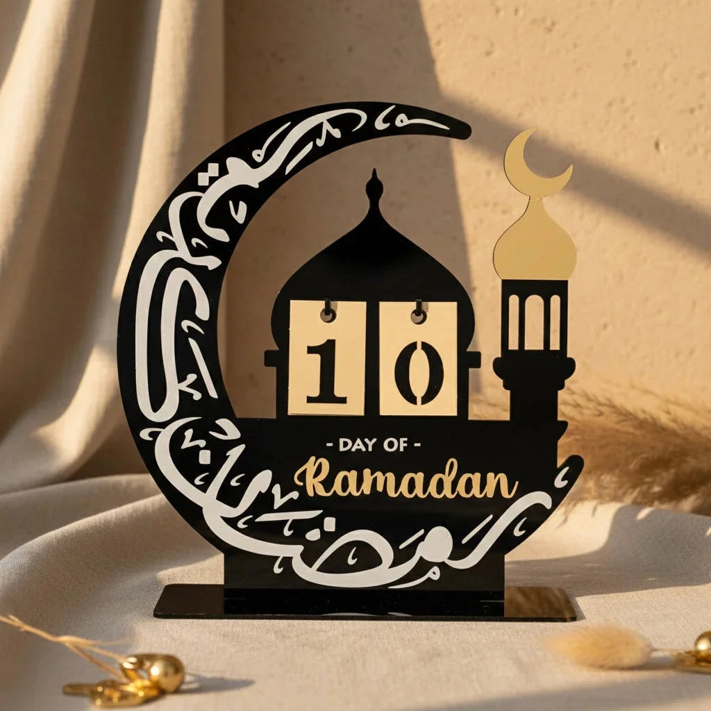 Ramadan Advent Calendar Islamic Muslim Mosque Moon Shaped — Ramadan Wooden Gift | Woodwaley