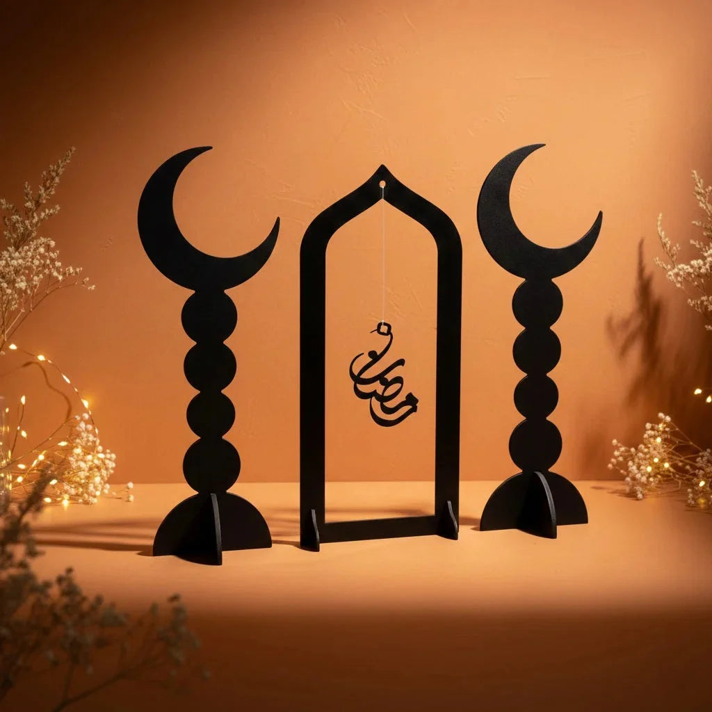 Black Acrylic Eid Mubarak Decorative Table Stand – Modern Islamic Home Décor — Ramadan Wooden Gift | Woodwaley