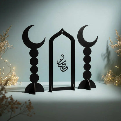 Black Acrylic Eid Mubarak Decorative Table Stand – Modern Islamic Home Décor — Ramadan Wooden Gift | Woodwaley