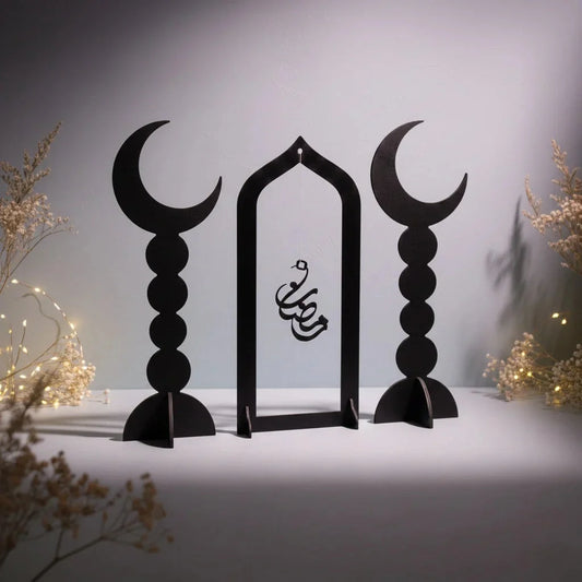 Black Acrylic Eid Mubarak Decorative Table Stand – Modern Islamic Home Décor — Ramadan Wooden Gift | Woodwaley