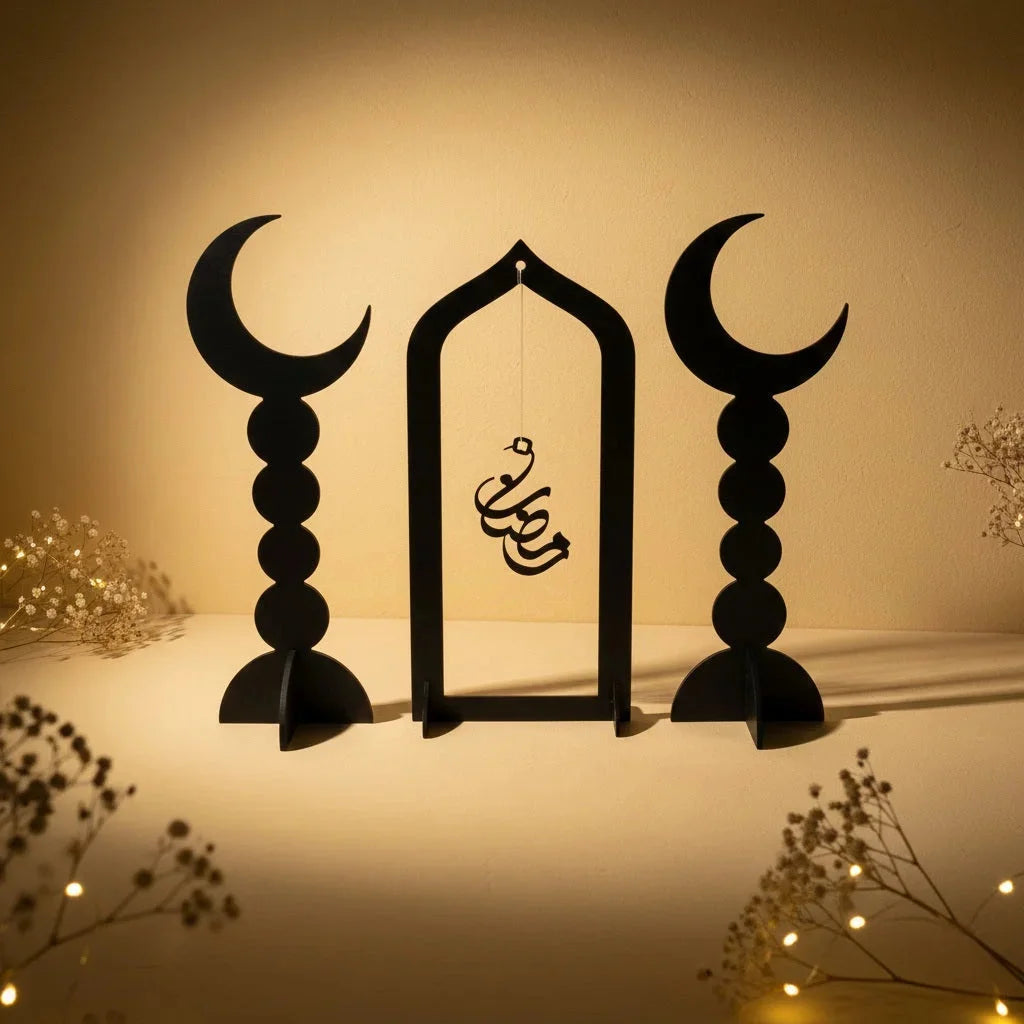 Black Acrylic Eid Mubarak Decorative Table Stand – Modern Islamic Home Décor — Ramadan Wooden Gift | Woodwaley
