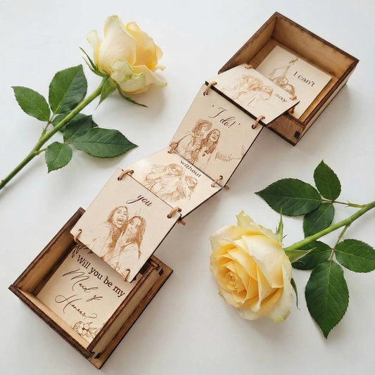 Personalised wooden photo pull up gift box — Couples Wooden Gift | Woodwaley