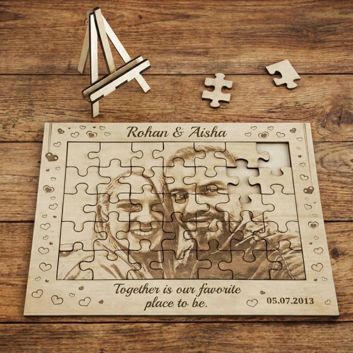 Personalized Jigsaw Puzzle with Photo and Message, Custom Gift for Any Occasion (5x5 inch) — Couples Wooden Gift | Woodwaley