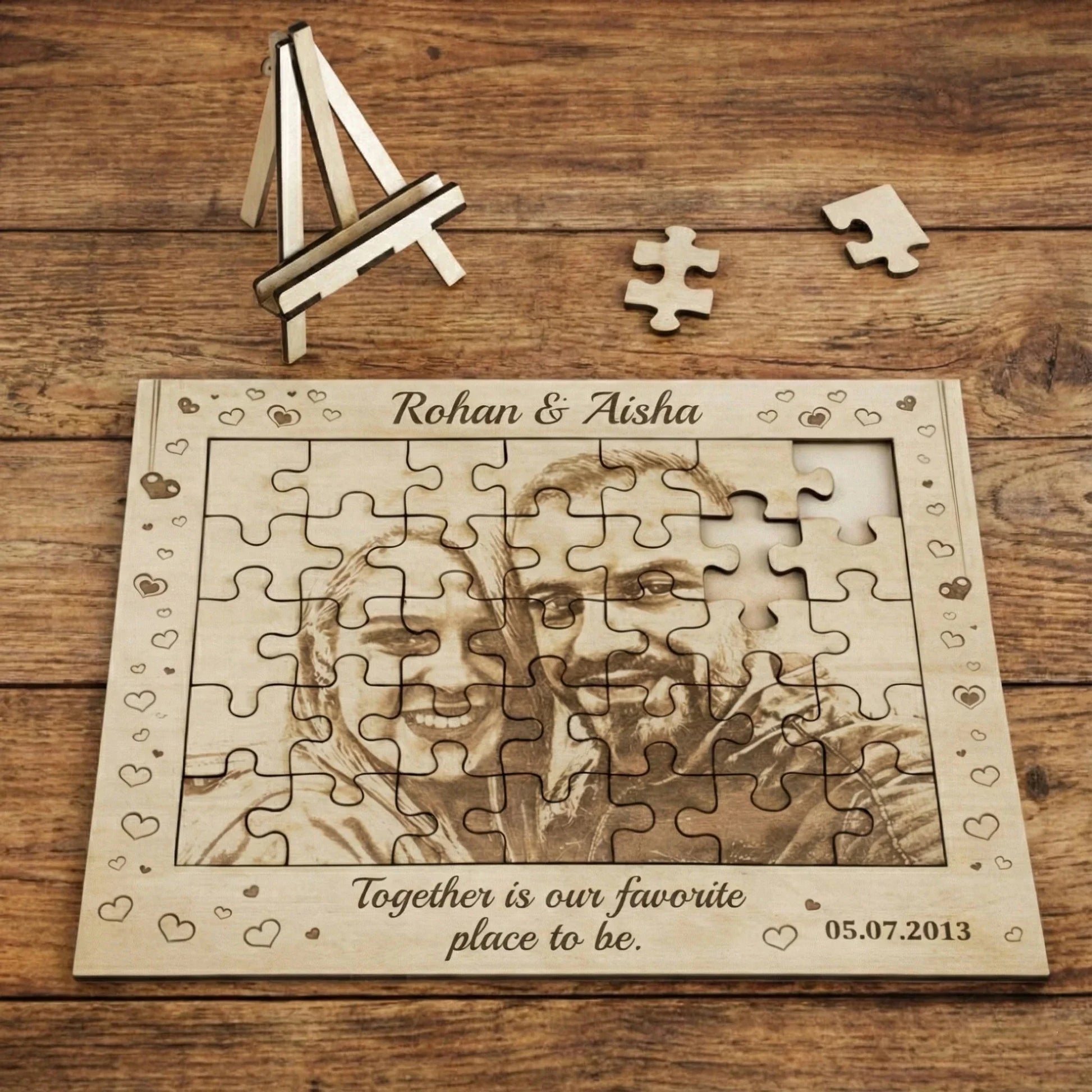 Personalized Jigsaw Puzzle with Photo and Message, Custom Gift for Any Occasion (5x5 inch) — Couples Wooden Gift | Woodwaley