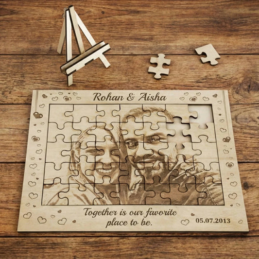 Personalized Jigsaw Puzzle with Photo and Message, Custom Gift for Any Occasion (5x5 inch) — Couples Wooden Gift | Woodwaley