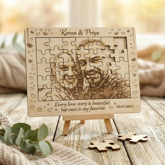 Personalized Jigsaw Puzzle with Photo and Message, Custom Gift for Any Occasion (5x5 inch) — Couples Wooden Gift | Woodwaley