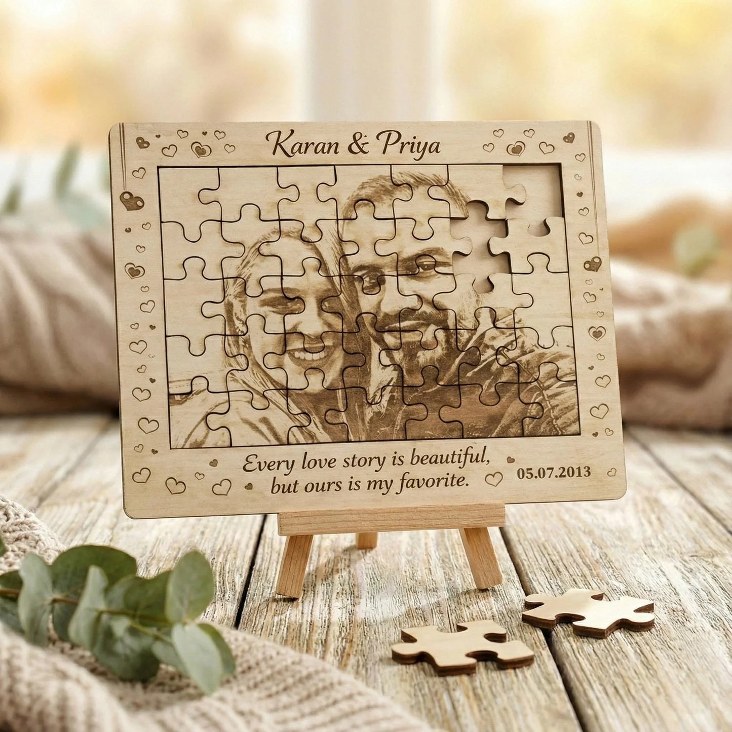 Personalized Jigsaw Puzzle with Photo and Message, Custom Gift for Any Occasion (5x5 inch) — Couples Wooden Gift | Woodwaley