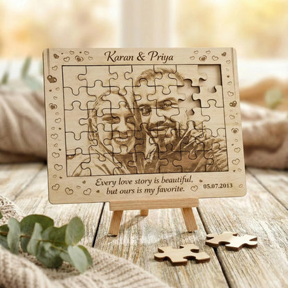 Personalized Jigsaw Puzzle with Photo and Message, Custom Gift for Any Occasion (5x5 inch) — Couples Wooden Gift | Woodwaley