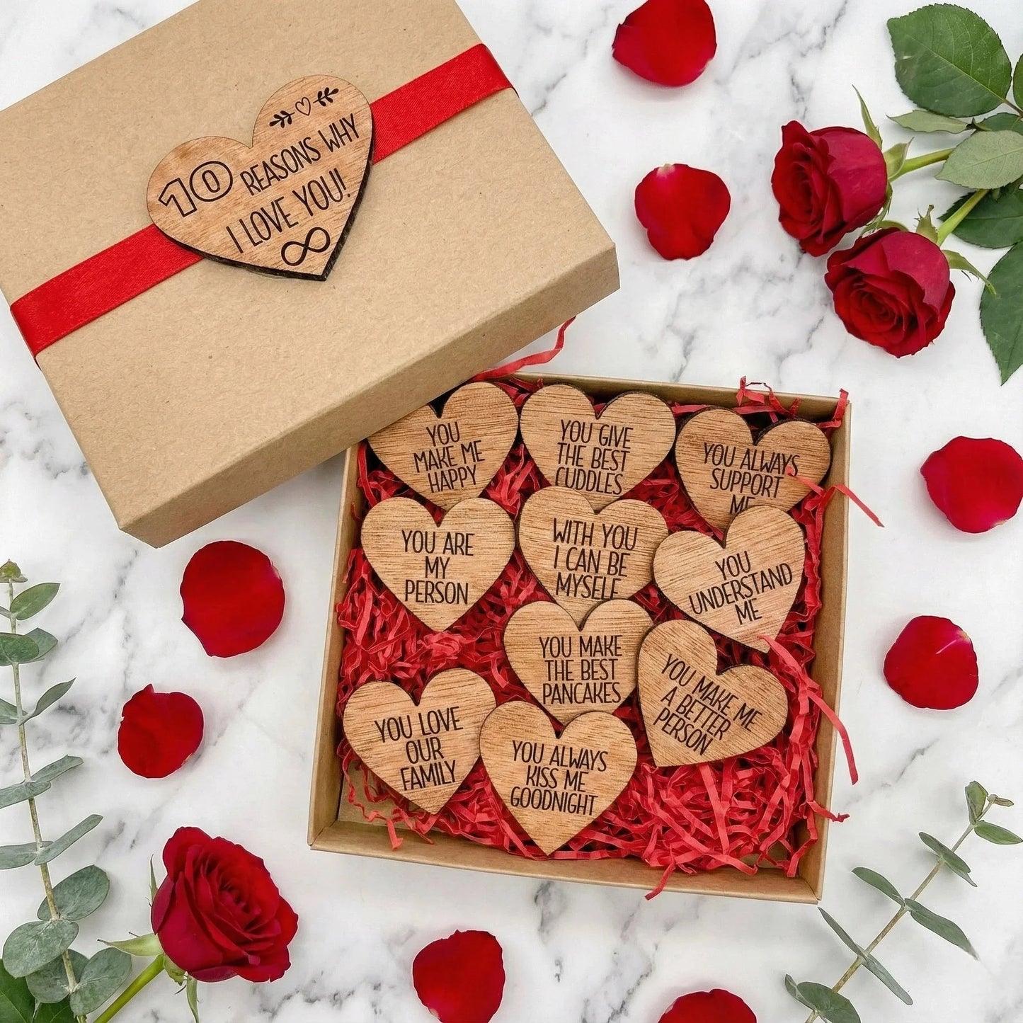 Personalised Heart Gift Box, 10 Reasons Why I Love You Box, Valentine's Day Gift, Dating Anniversary Gift — Couples Wooden Gift | Woodwaley