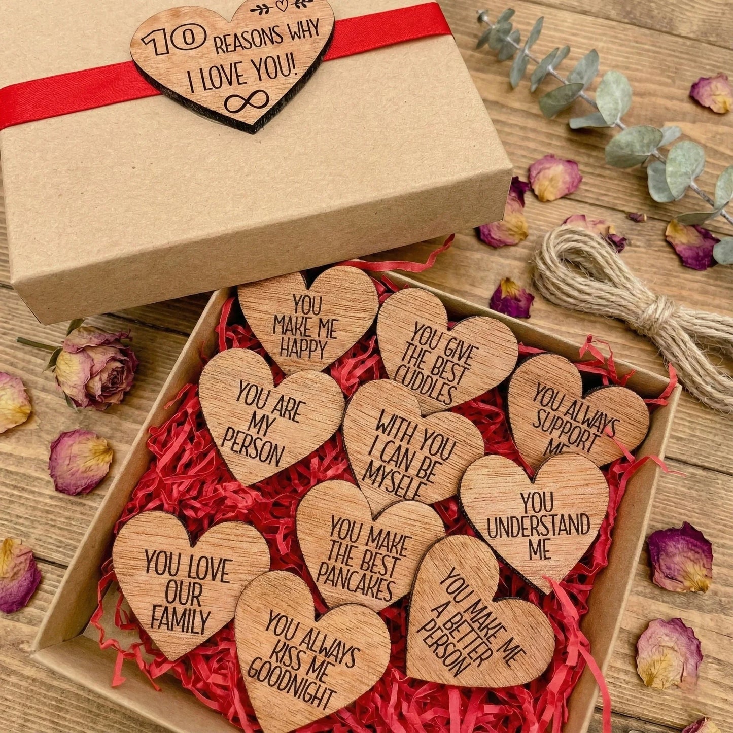 Personalised Heart Gift Box, 10 Reasons Why I Love You Box, Valentine's Day Gift, Dating Anniversary Gift — Couples Wooden Gift | Woodwaley