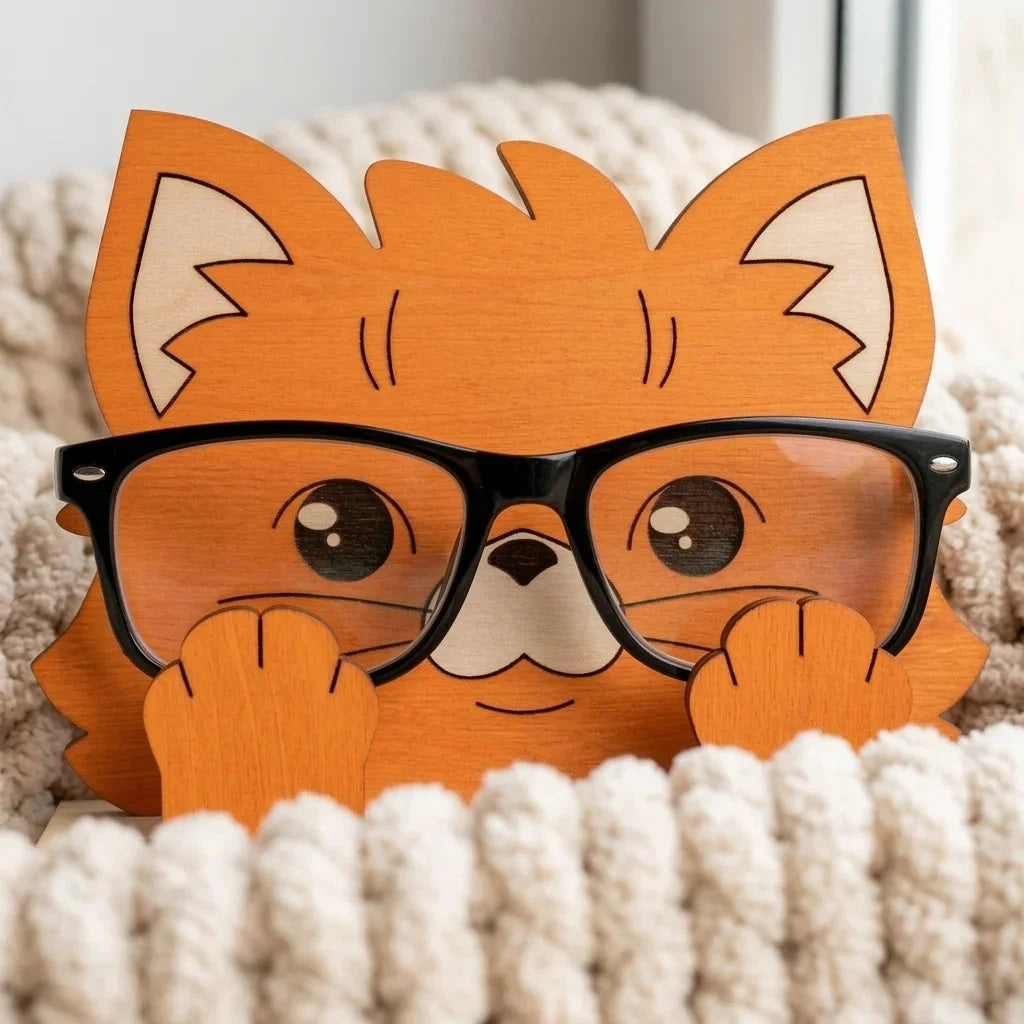 Miss Foxie The Spec Keeper — Carved Wooden Eyeglass Stand — Premium Wooden Decor | Woodwaley