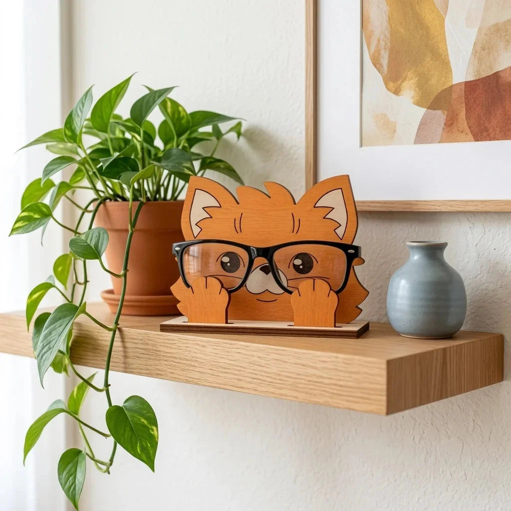 Miss Foxie The Spec Keeper — Carved Wooden Eyeglass Stand — Custom Wooden Keepsake | Woodwaley