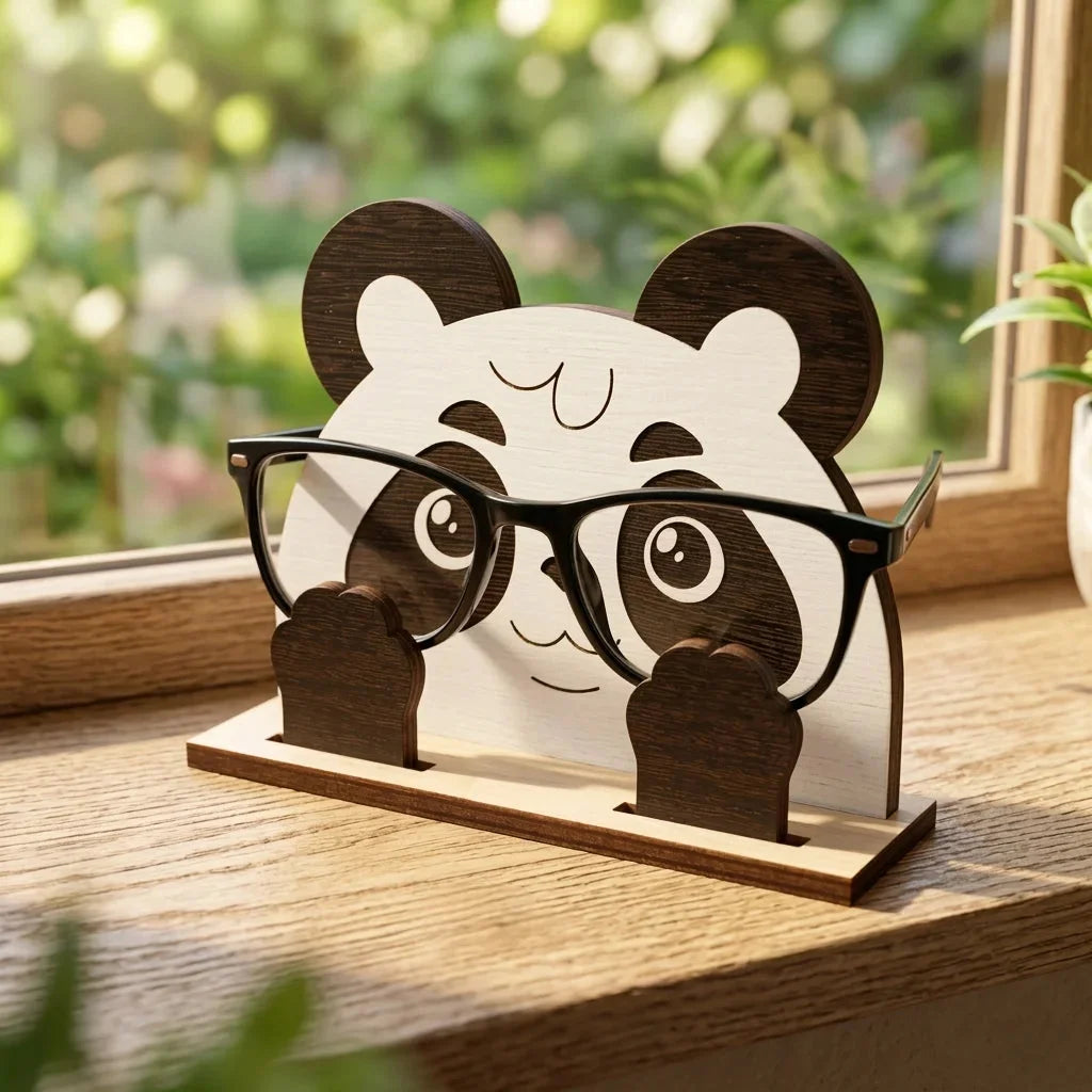Pookie Panda The Spec Keeper — Carved Wooden Eyeglass Stand for Desk, Gifting — Unique Wooden Gift | Woodwaley