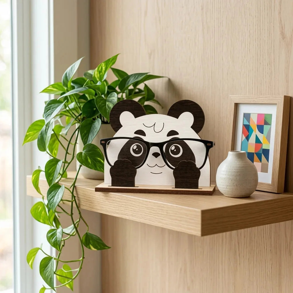 Pookie Panda The Spec Keeper — Carved Wooden Eyeglass Stand for Desk, Gifting — Custom Wooden Keepsake | Woodwaley