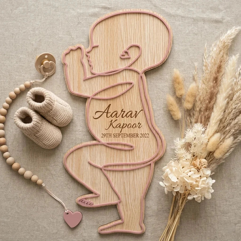 Baby Outline Birth Keepsake Plaque — Personalized Wooden Newborn Plaque — Baby Milestone Wooden Gift | Woodwaley