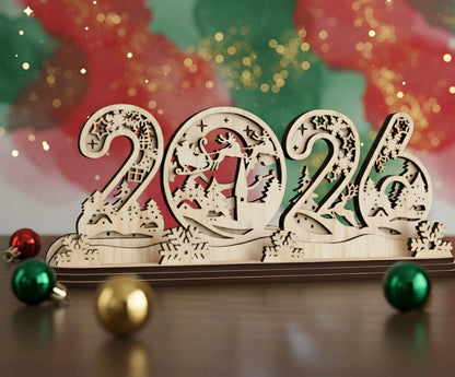 2026 New Year Wooden Table Decoration (6-inch) — New Year Wooden Gift | Woodwaley