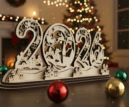 2026 New Year Wooden Table Decoration (6-inch) — New Year Wooden Gift | Woodwaley