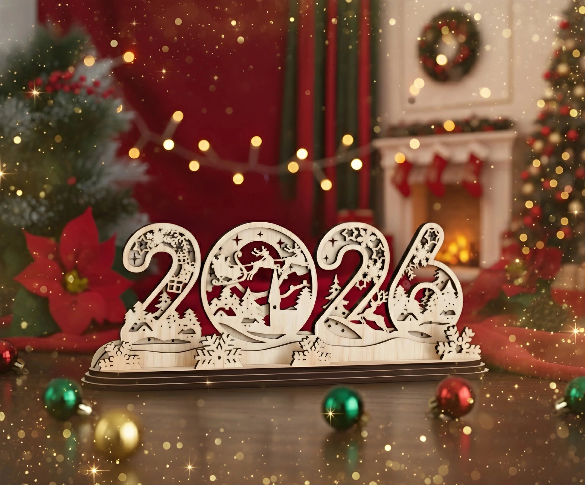 2026 New Year Wooden Table Decoration (6-inch) — New Year Wooden Gift | Woodwaley