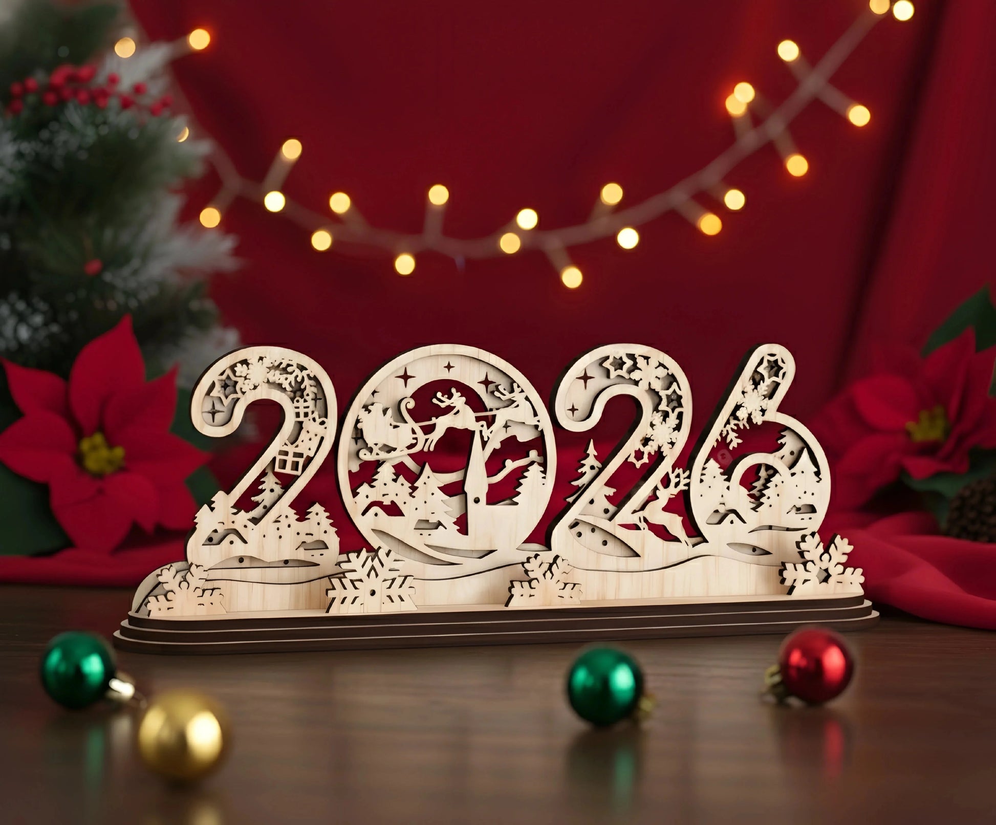 2026 New Year Wooden Table Decoration (6-inch) — New Year Wooden Gift | Woodwaley