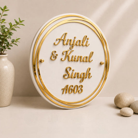 Golden Circle Triple Ring Round Acrylic Name Plate — product shot