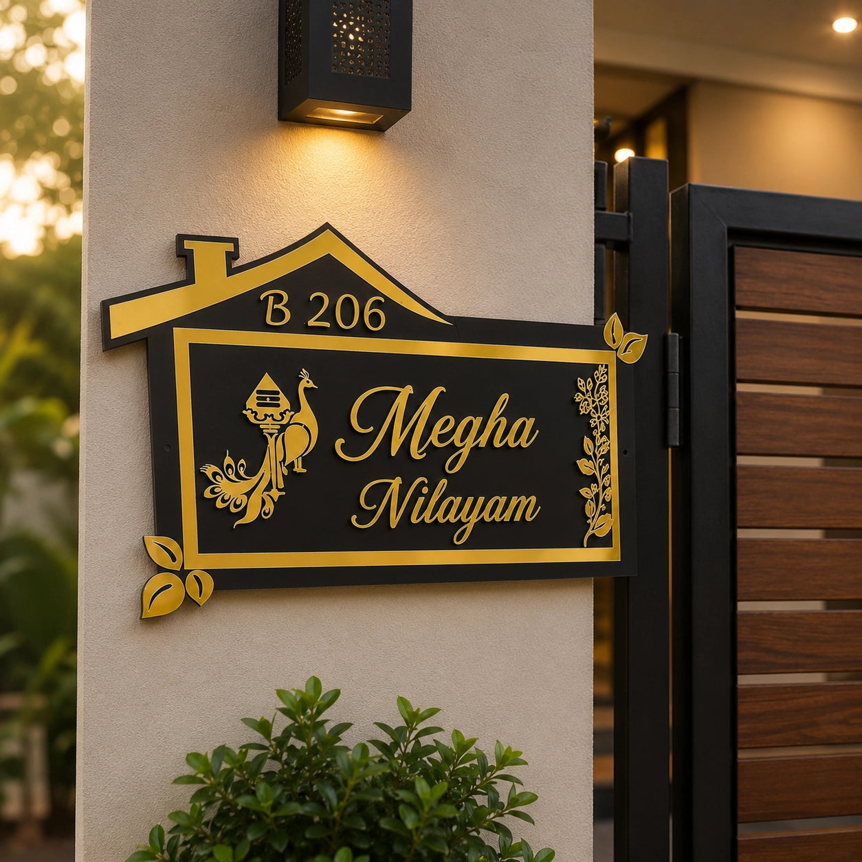 House of Gold Peacock House-Shaped Acrylic Name Plate — gate lifestyle