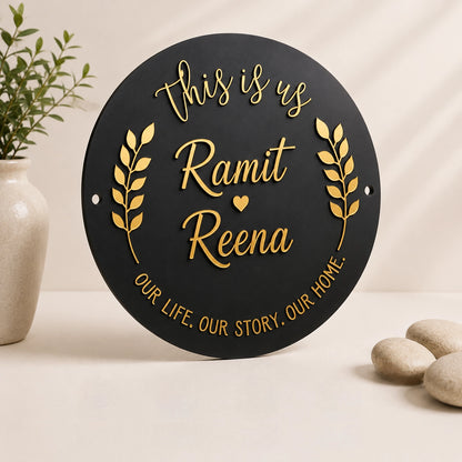 This Is Us Round Acrylic Name Plate — couple lifestyle