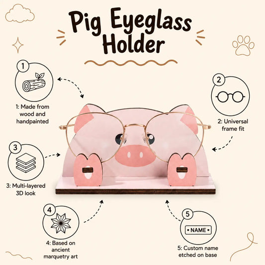 Zoobees Pig Spec Keeper — Personalised Wooden Eyeglass Stand