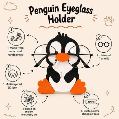 Baby Pingu The Spec Keeper — Carved Wooden Eyeglass Stand for Desk, Gifting