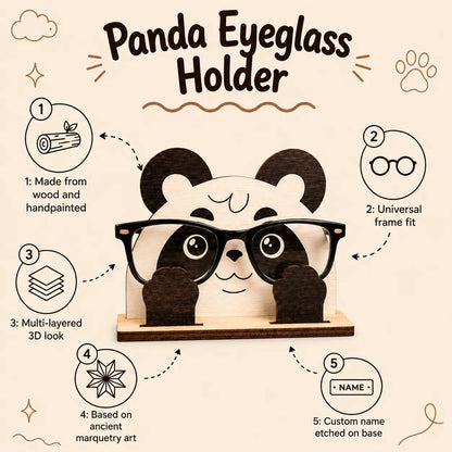 Pookie Panda The Spec Keeper — Carved Wooden Eyeglass Stand for Desk, Gifting