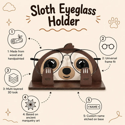 Zoobees Sloth Spec Keeper — Personalised Wooden Eyeglass Stand