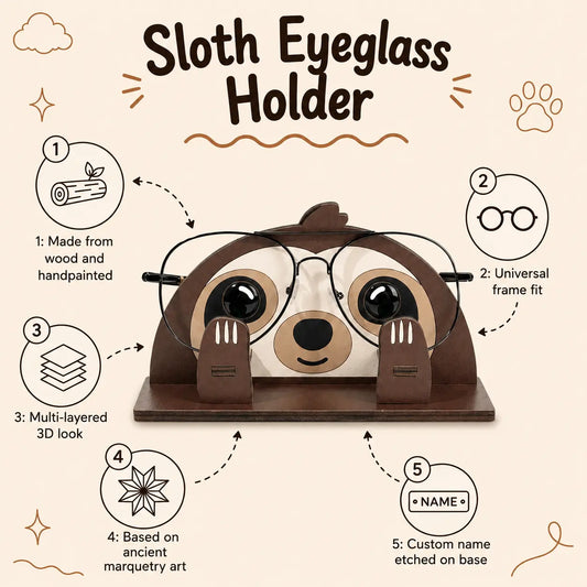 Zoobees Sloth Spec Keeper — Personalised Wooden Eyeglass Stand