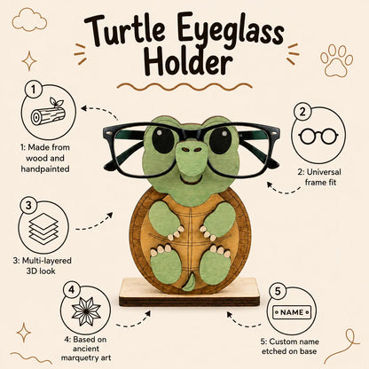Ninja Turtle The Spec Keeper — Carved Wooden Eyeglass Stand for Desk, Gifting
