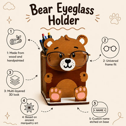 Professor Pawsworth — Personalized Wooden Bear Pen & Eyeglass Holder