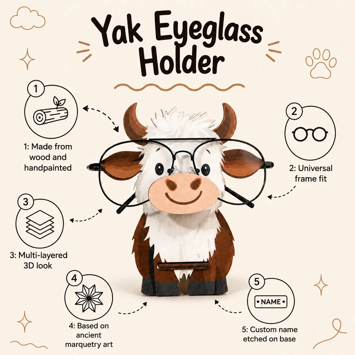 Moogles The Spec Keeper — Carved Wooden Eyeglass Stand