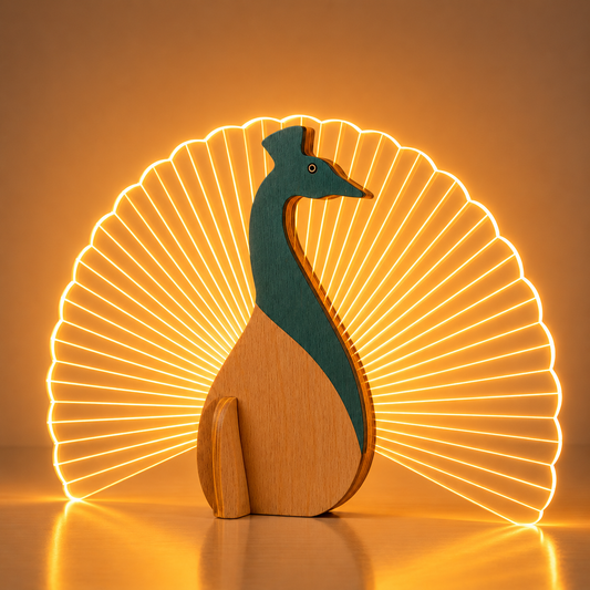 Main Character Energy — Peacock Wooden Table Lamp