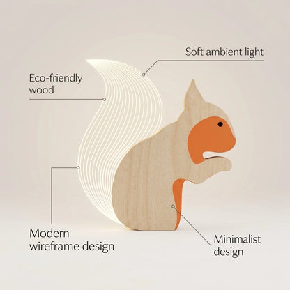 Squirrel Wooden Table Lamp product infographic specs