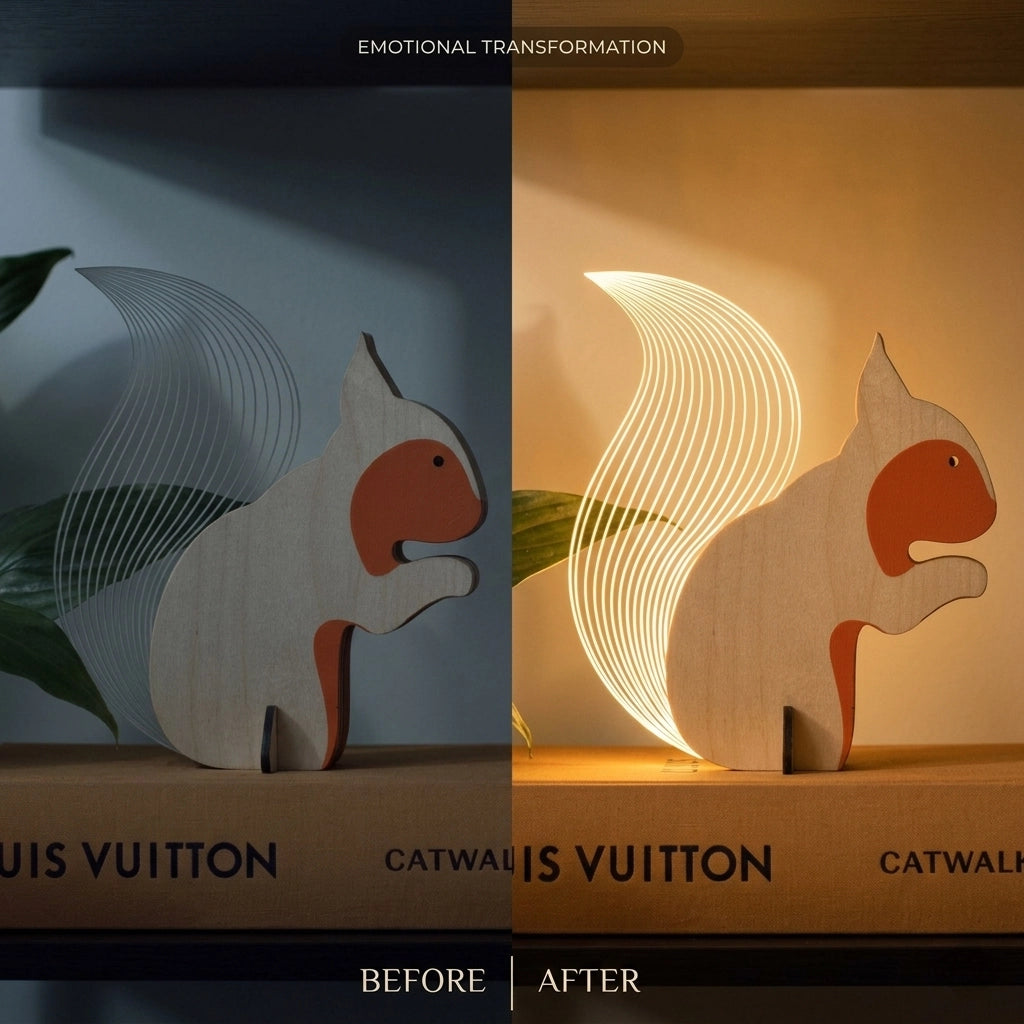 Squirrel Wooden Table Lamp before after transformation