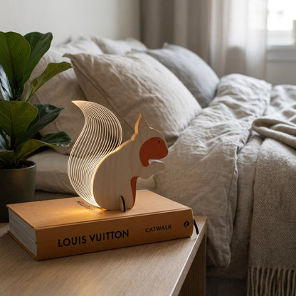 Squirrel Wooden Table Lamp bedroom lifestyle warm glow