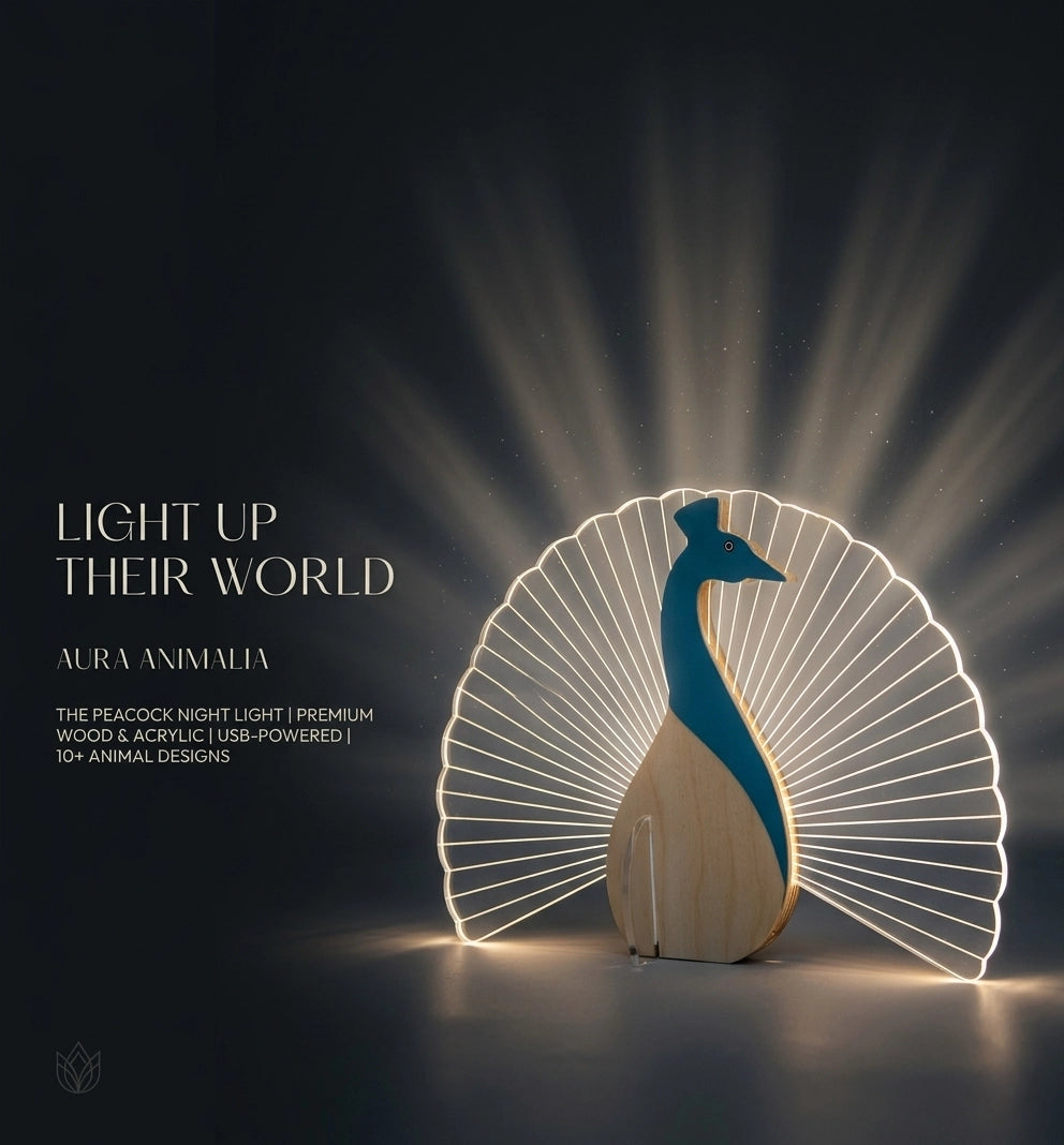 Peacock Wooden Table Lamp — teal body gold neck detail