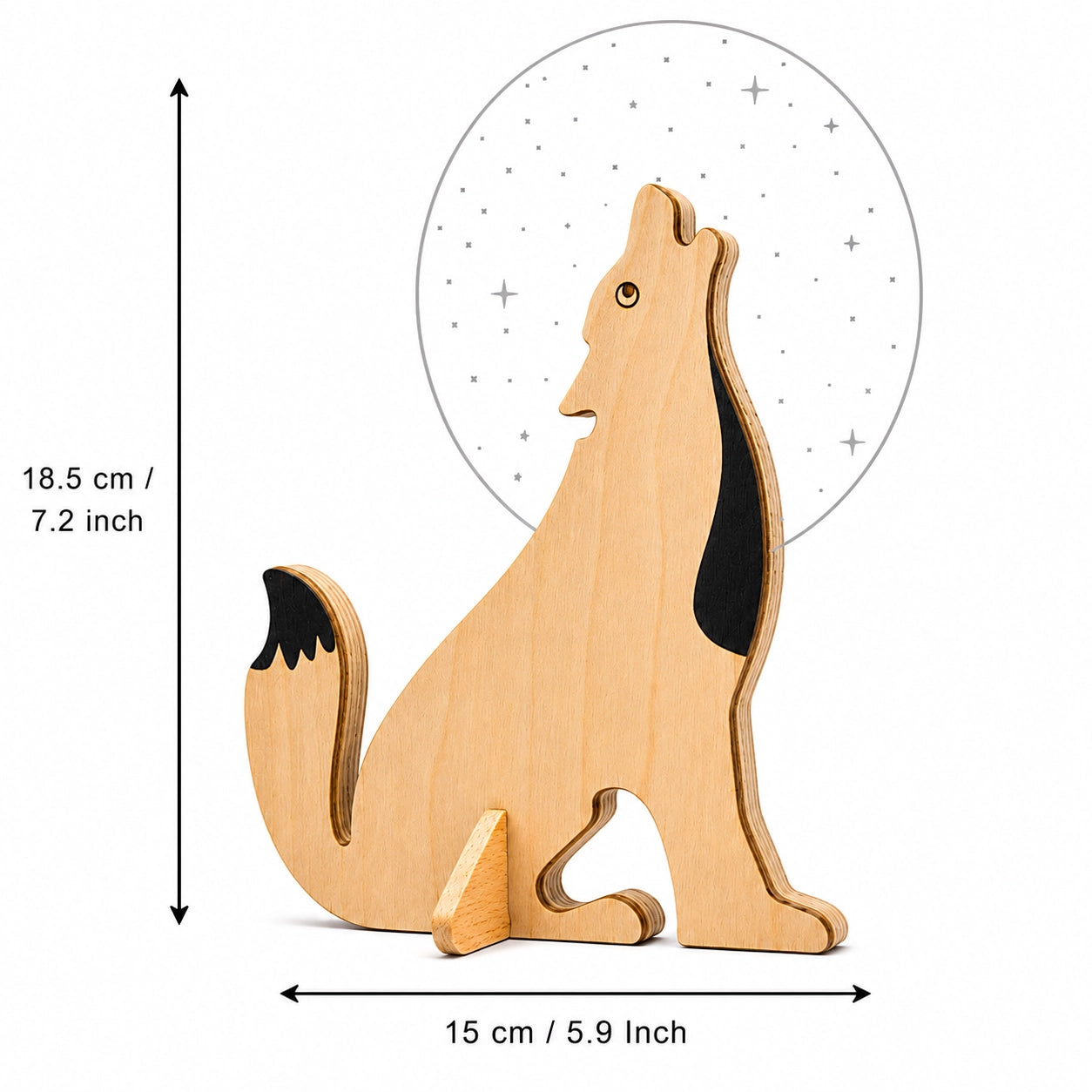 Lone Wolf Moonlit Wooden Table Lamp